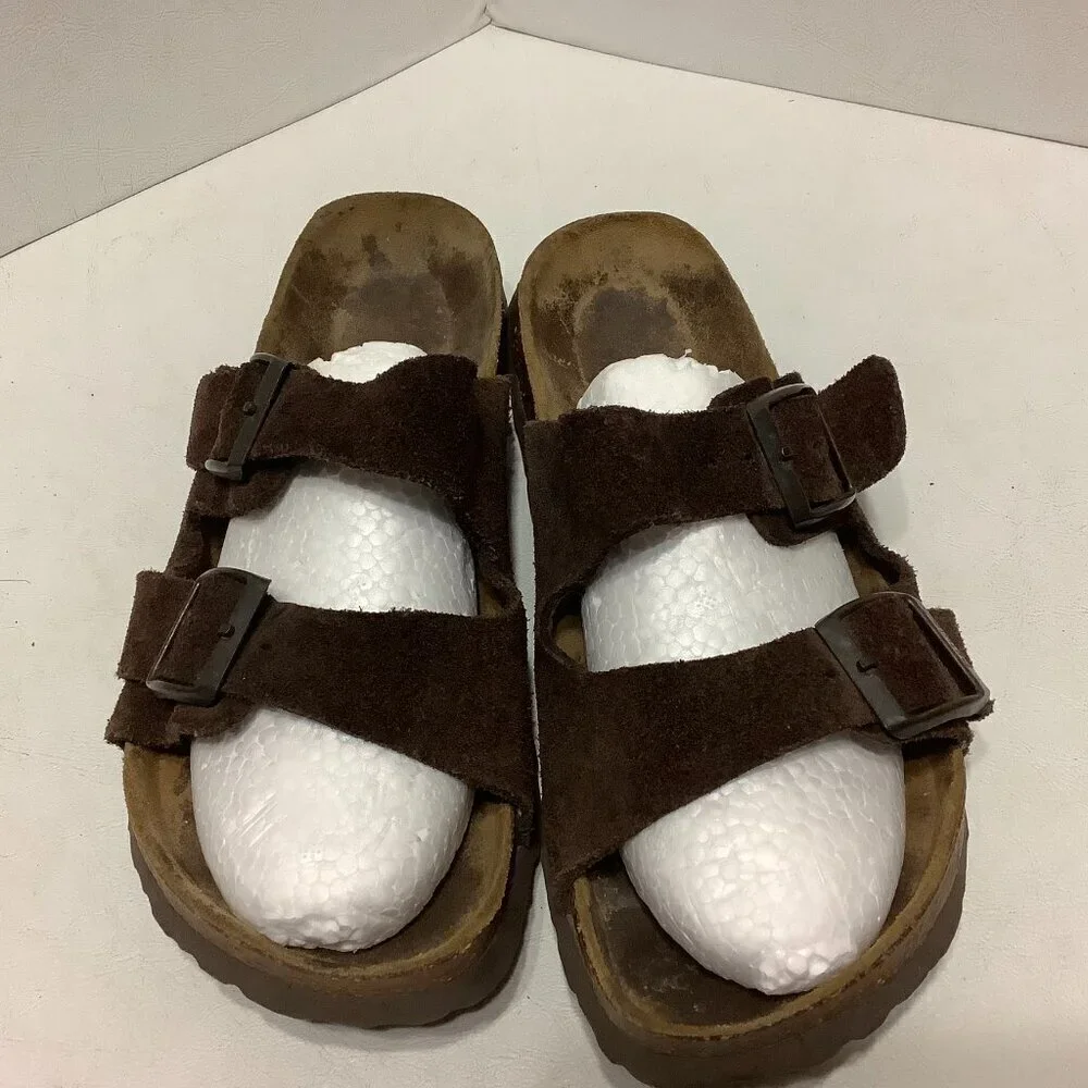 Betula Birkenstock Brown Suede Leather Arizona Sandals Size 245 Narrow Width - Picture 1 of 13